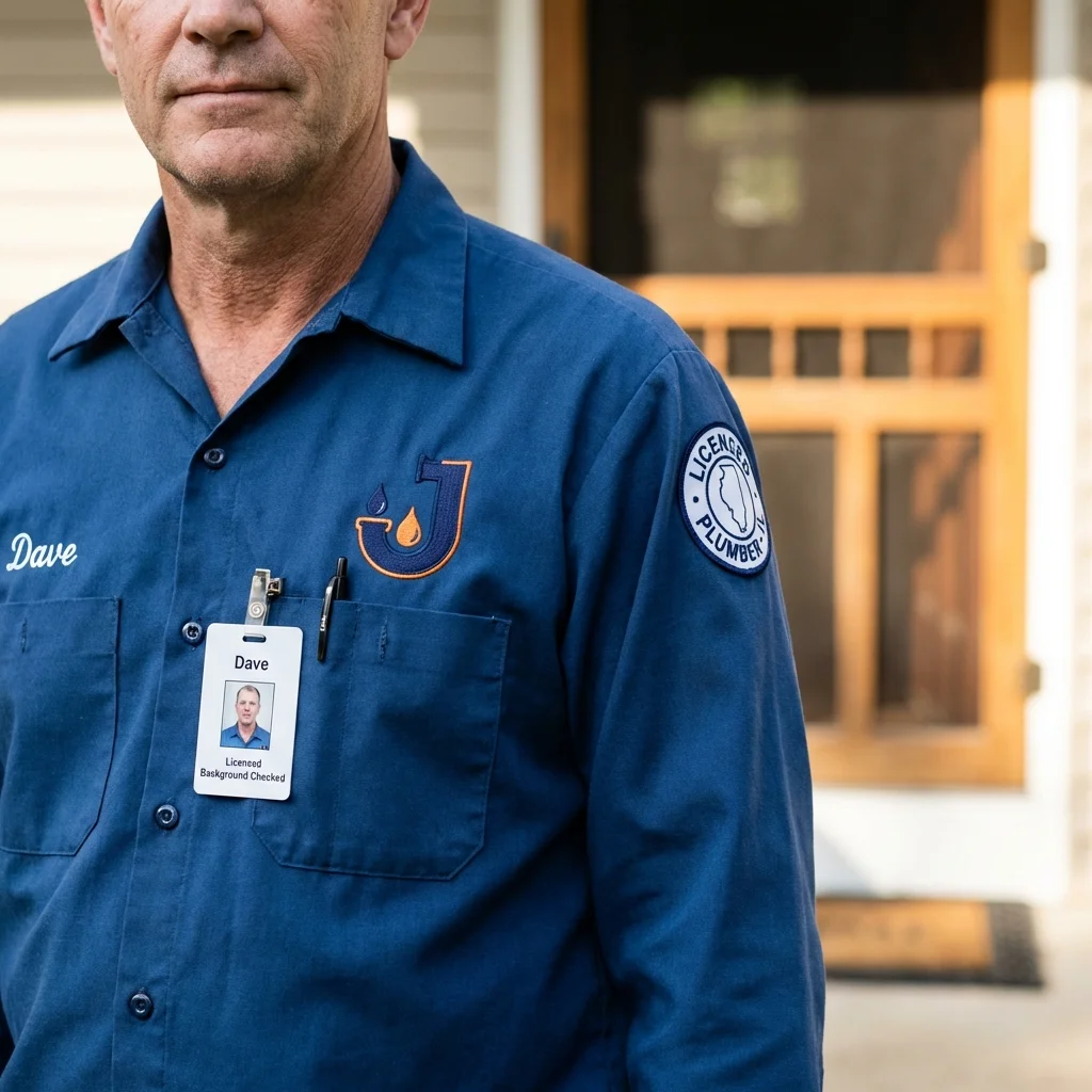 Licensed plumber showing ID badge in Chelsea, VT