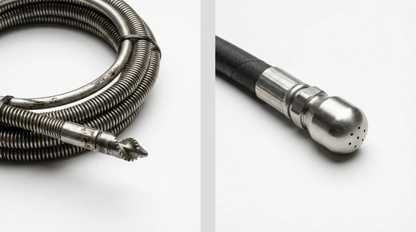 Drain snake cable and hydro jetting nozzle used for drain cleaning in Chelsea, VT