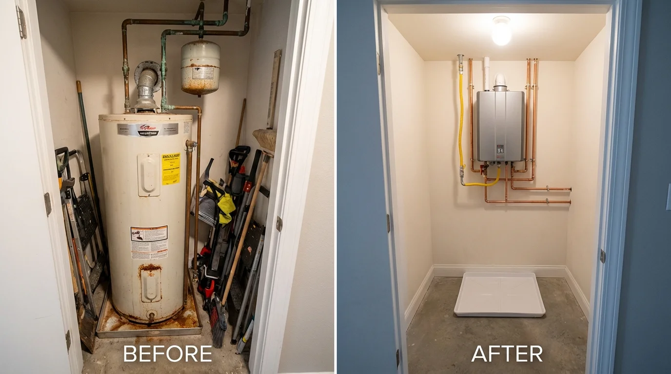 Tank water heater versus wall-mounted tankless unit comparison for Chelsea, VT homeowners